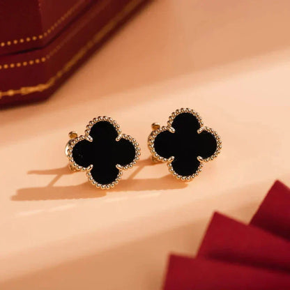 [⭐moonlume]CLOVER MEDIUM 1 MOTIFS  ONYX STUD EARRINGS