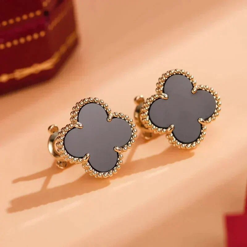 [⭐moonlume]CLOVER MEDIUM 1 MOTIFS  ONYX STUD EARRINGS