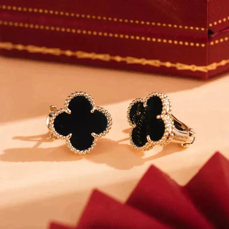 [⭐moonlume]CLOVER MEDIUM 1 MOTIFS  ONYX STUD EARRINGS