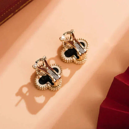 [⭐moonlume]CLOVER MEDIUM 1 MOTIFS  ONYX STUD EARRINGS