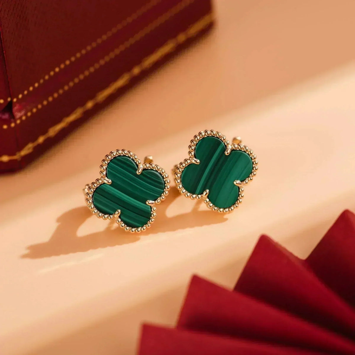 [⭐moonlume]CLOVER MEDIUM 1 MOTIFS MALACHITE  EARRINGS