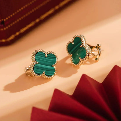 [⭐moonlume]CLOVER MEDIUM 1 MOTIFS MALACHITE  EARRINGS