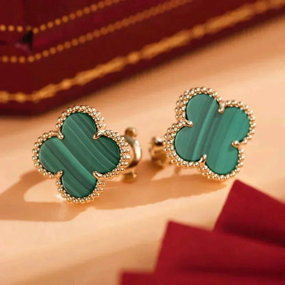 [⭐moonlume]CLOVER MEDIUM 1 MOTIFS MALACHITE  EARRINGS
