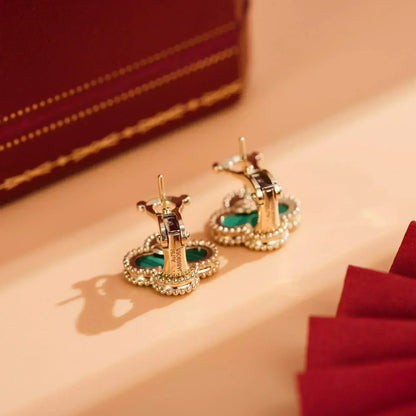 [⭐moonlume]CLOVER MEDIUM 1 MOTIFS MALACHITE  EARRINGS