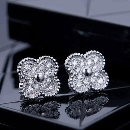 [⭐moonlume]CLOVER 1 MOTIFS DIAMOND STUD EARRINGS SILVER