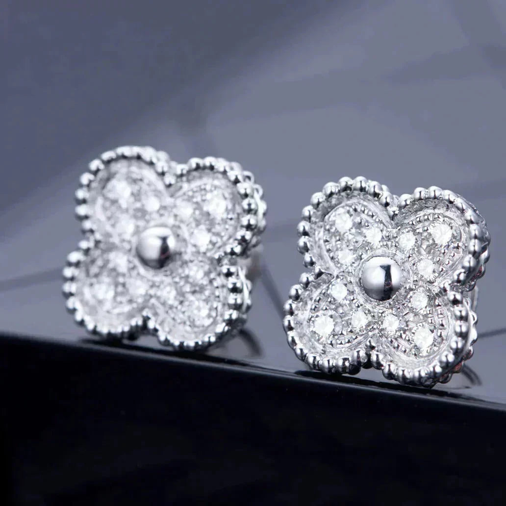[⭐moonlume]CLOVER 1 MOTIFS DIAMOND STUD EARRINGS SILVER