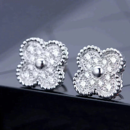 [⭐moonlume]CLOVER 1 MOTIFS DIAMOND STUD EARRINGS SILVER