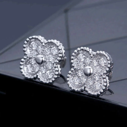 [⭐moonlume]CLOVER 1 MOTIFS DIAMOND STUD EARRINGS SILVER