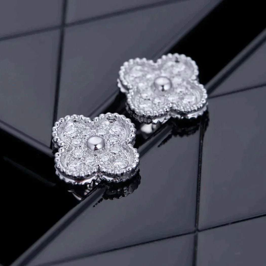 [⭐moonlume]CLOVER 1 MOTIFS DIAMOND STUD EARRINGS SILVER