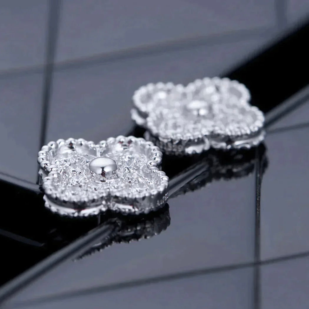 [⭐moonlume]CLOVER 1 MOTIFS DIAMOND STUD EARRINGS SILVER