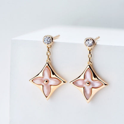 [⭐moonlume]DOUBLE STAR PINK GOLD MOP DROP EARRINGS