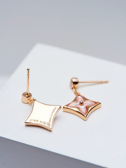 [⭐moonlume]DOUBLE STAR PINK GOLD MOP DROP EARRINGS