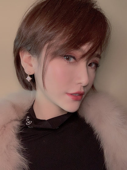 [⭐moonlume]DOUBLE STAR PINK GOLD MOP DROP EARRINGS