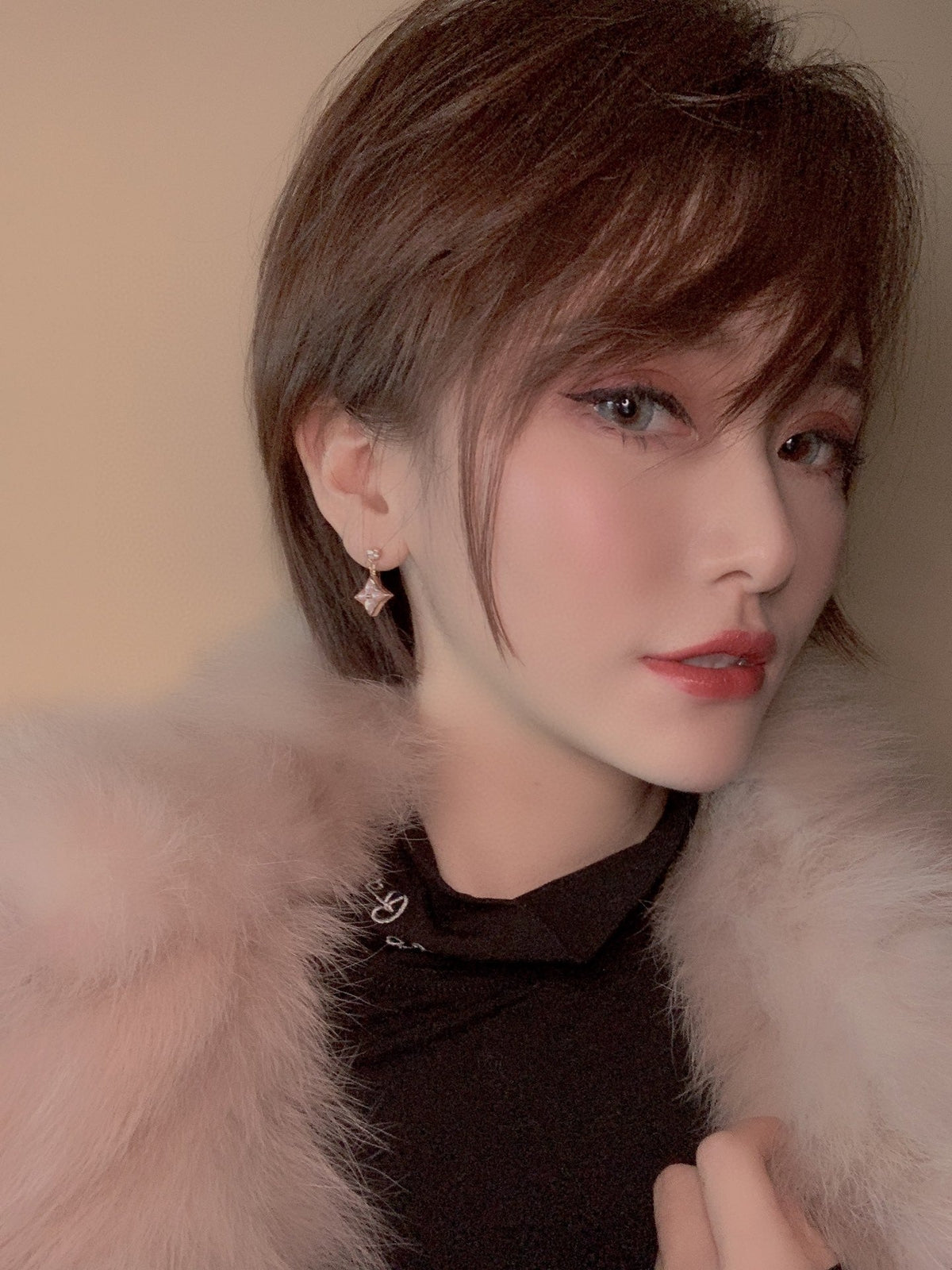 [⭐moonlume]DOUBLE STAR PINK GOLD MOP DROP EARRINGS