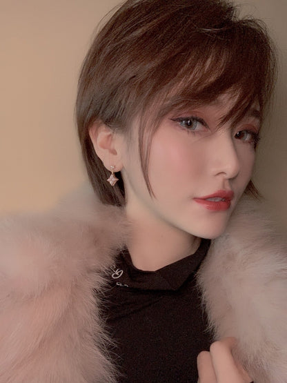 [⭐moonlume]DOUBLE STAR PINK GOLD MOP DROP EARRINGS