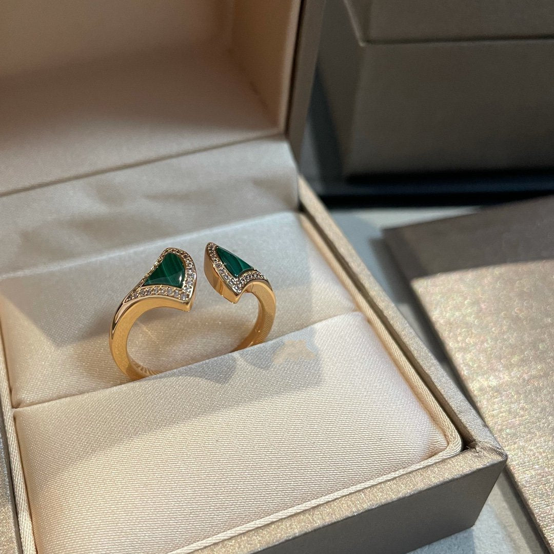 [⭐moonlume]DREAM MALACHITE DIAMOND OPEN RING