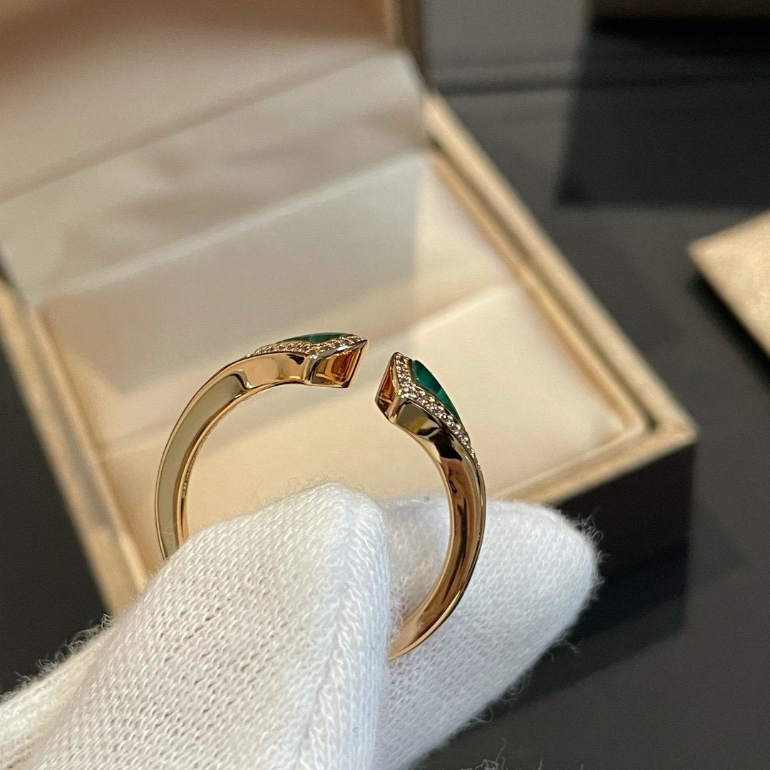 [⭐moonlume]DREAM MALACHITE DIAMOND OPEN RING