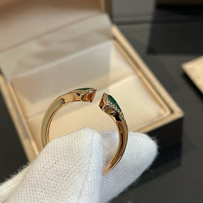 [⭐moonlume]DREAM MALACHITE DIAMOND OPEN RING