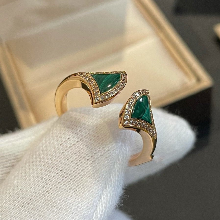 [⭐moonlume]DREAM MALACHITE DIAMOND OPEN RING