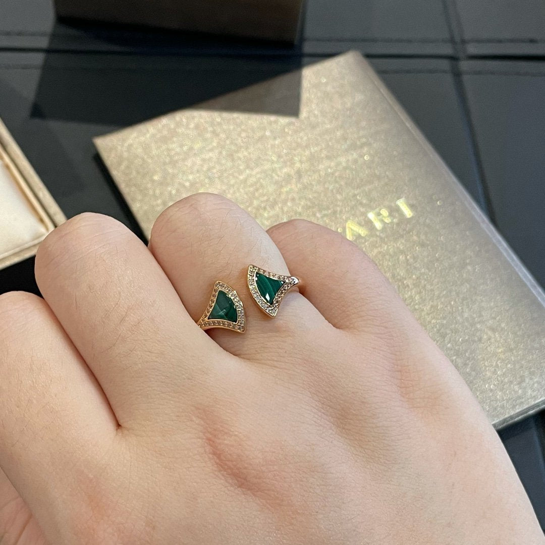 [⭐moonlume]DREAM MALACHITE DIAMOND OPEN RING