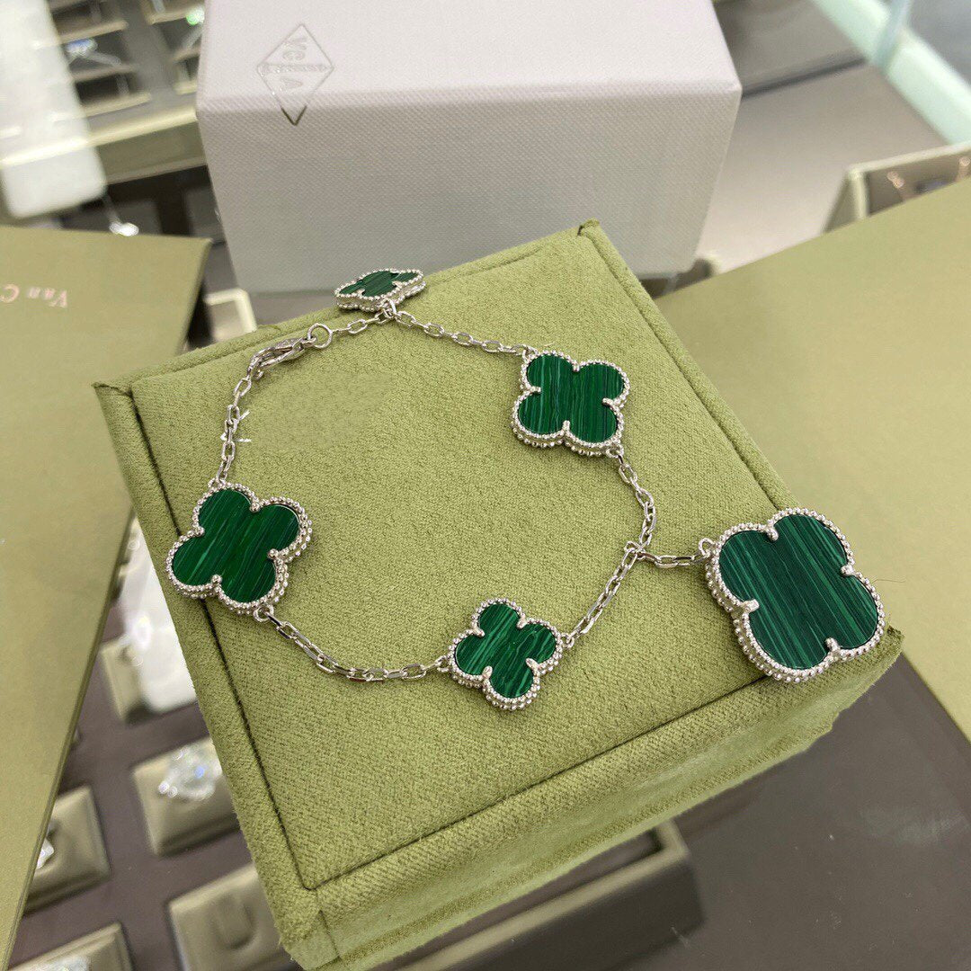 [⭐moonlume]CLOVER 5 MOTIFS SIVLER MALACHITE BRACELET