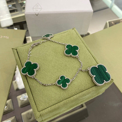 [⭐moonlume]CLOVER 5 MOTIFS SIVLER MALACHITE BRACELET
