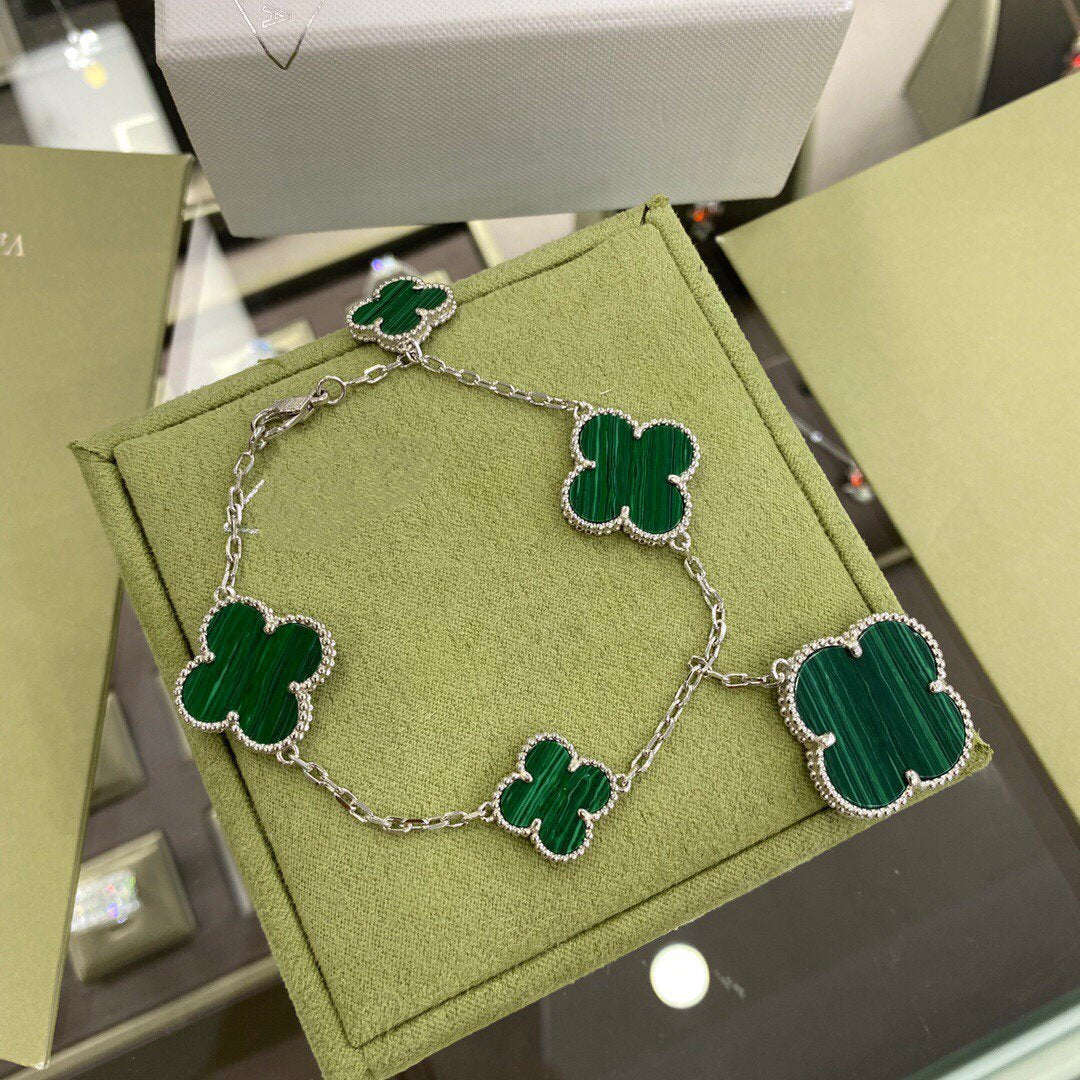 [⭐moonlume]CLOVER 5 MOTIFS SIVLER MALACHITE BRACELET