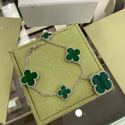 [⭐moonlume]CLOVER 5 MOTIFS SIVLER MALACHITE BRACELET