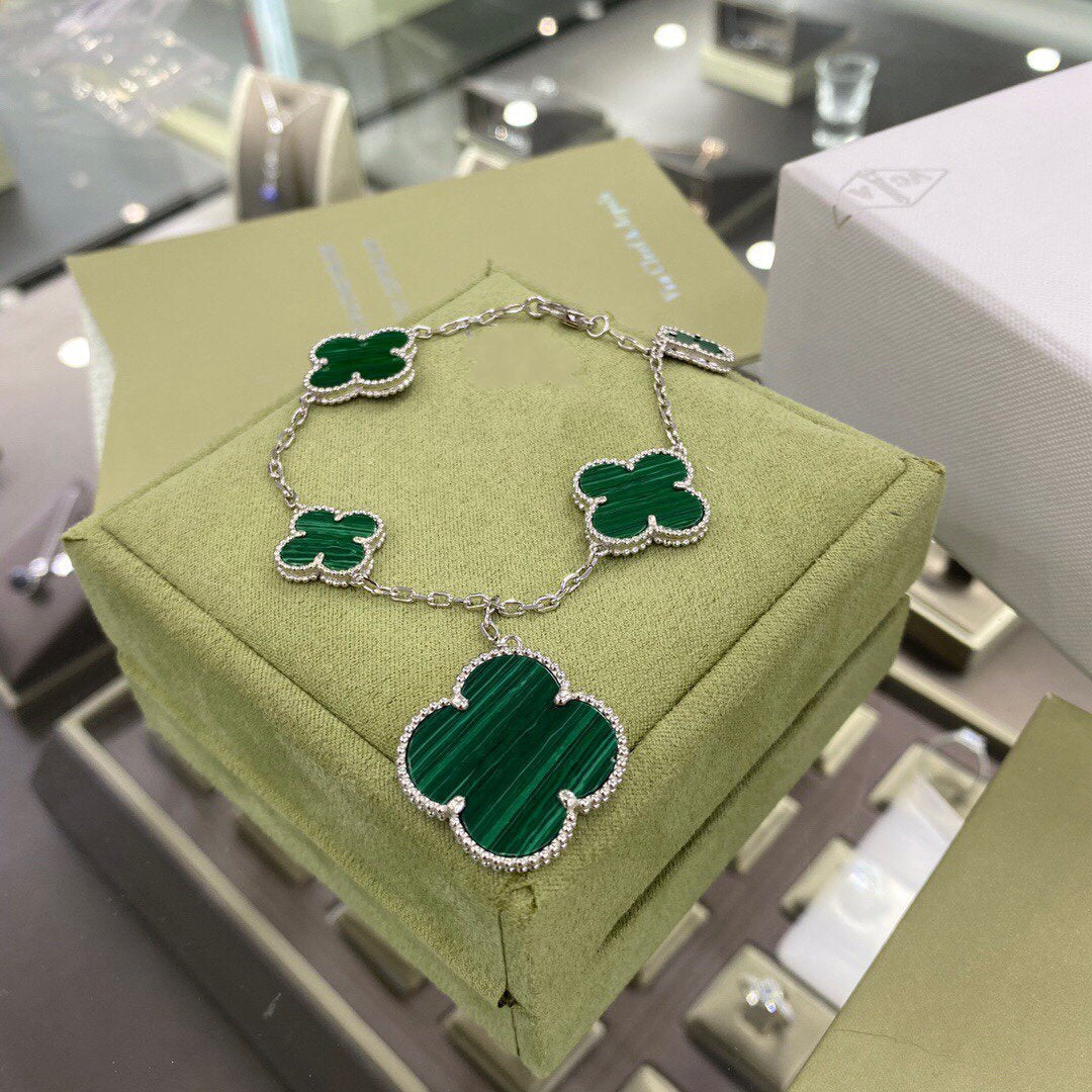 [⭐moonlume]CLOVER 5 MOTIFS SIVLER MALACHITE BRACELET