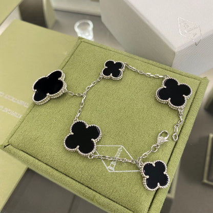 [⭐moonlume]CLOVER 5 MOTIFS SIVLER ONYX BRACELET