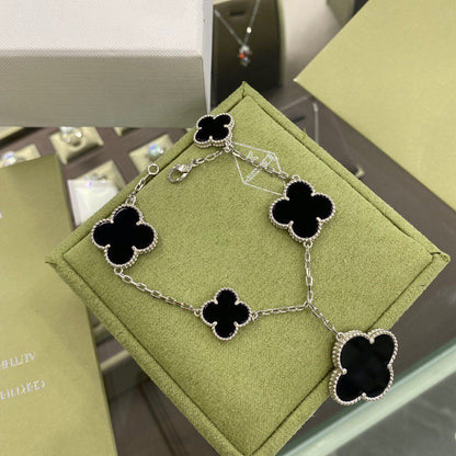 [⭐moonlume]CLOVER 5 MOTIFS SIVLER ONYX BRACELET