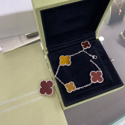 [⭐moonlume]CLOVER 5 MOTIFS SIVLER CARNELIAN TIGER EYE BRACELET