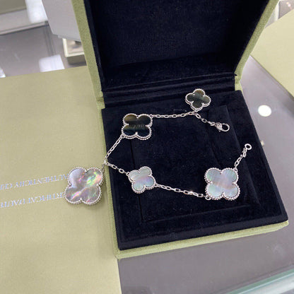[⭐moonlume]CLOVER 5 MOTIFS SIVLER DARK MOP BRACELET