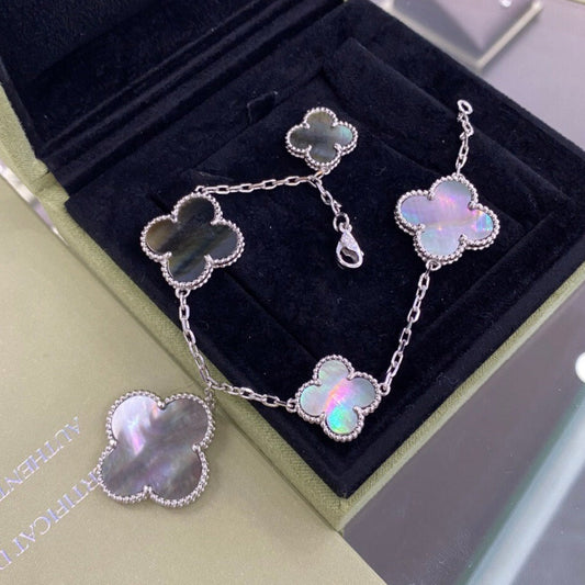 [⭐moonlume]CLOVER 5 MOTIFS SIVLER DARK MOP BRACELET