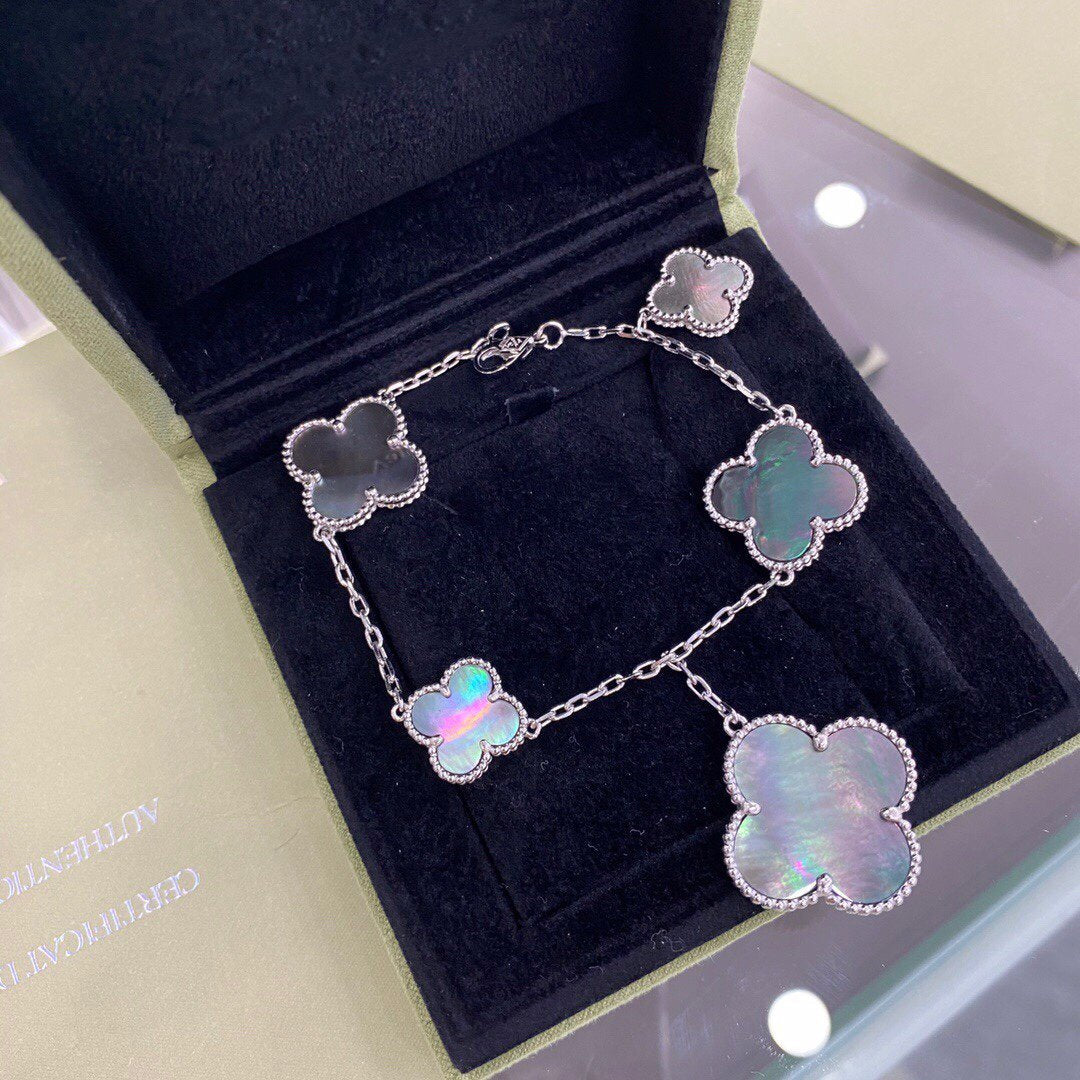[⭐moonlume]CLOVER 5 MOTIFS SIVLER DARK MOP BRACELET