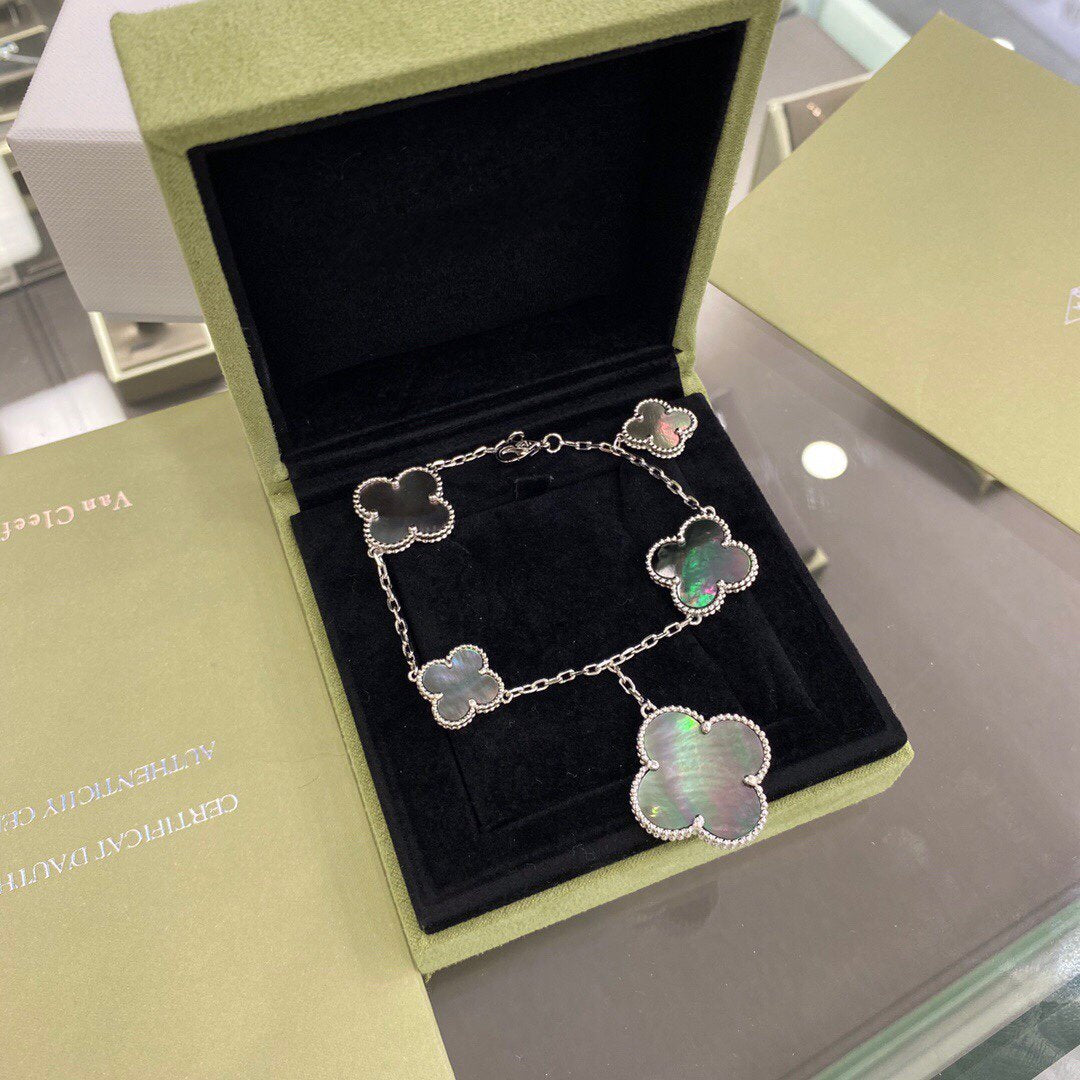 [⭐moonlume]CLOVER 5 MOTIFS SIVLER DARK MOP BRACELET