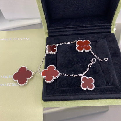 [⭐moonlume]CLOVER 5 MOTIFS SIVLER CARNELIAN BRACELET