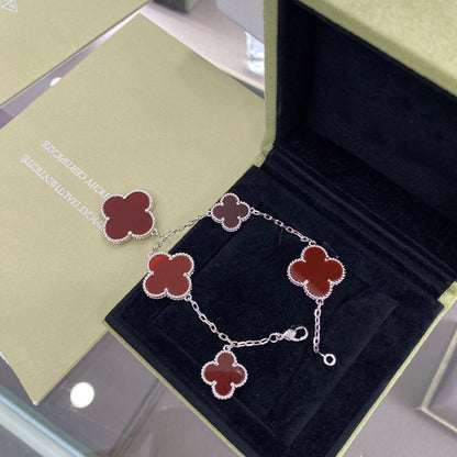 [⭐moonlume]CLOVER 5 MOTIFS SIVLER CARNELIAN BRACELET