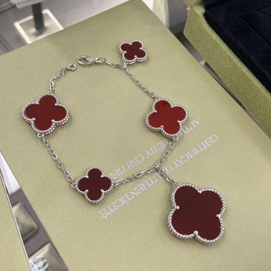 [⭐moonlume]CLOVER 5 MOTIFS SIVLER CARNELIAN BRACELET