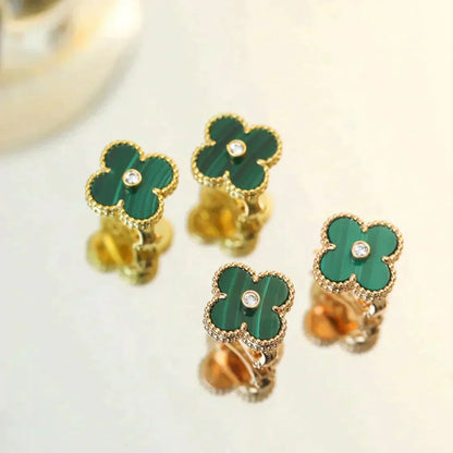[⭐moonlume]CLOVER MEDIUM 1 MOTIFS MALACHITE DIAMOND EARRINGS