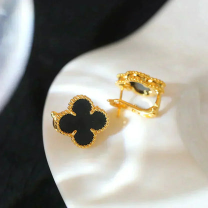 [⭐moonlume]CLOVER MEDIUM 1 MOTIFS  ONYX STUD EARRINGS