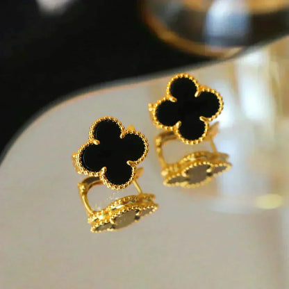 [⭐moonlume]CLOVER MEDIUM 1 MOTIFS  ONYX STUD EARRINGS