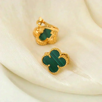 [⭐moonlume]CLOVER MEDIUM 1 MOTIFS MALACHITE  EARRINGS