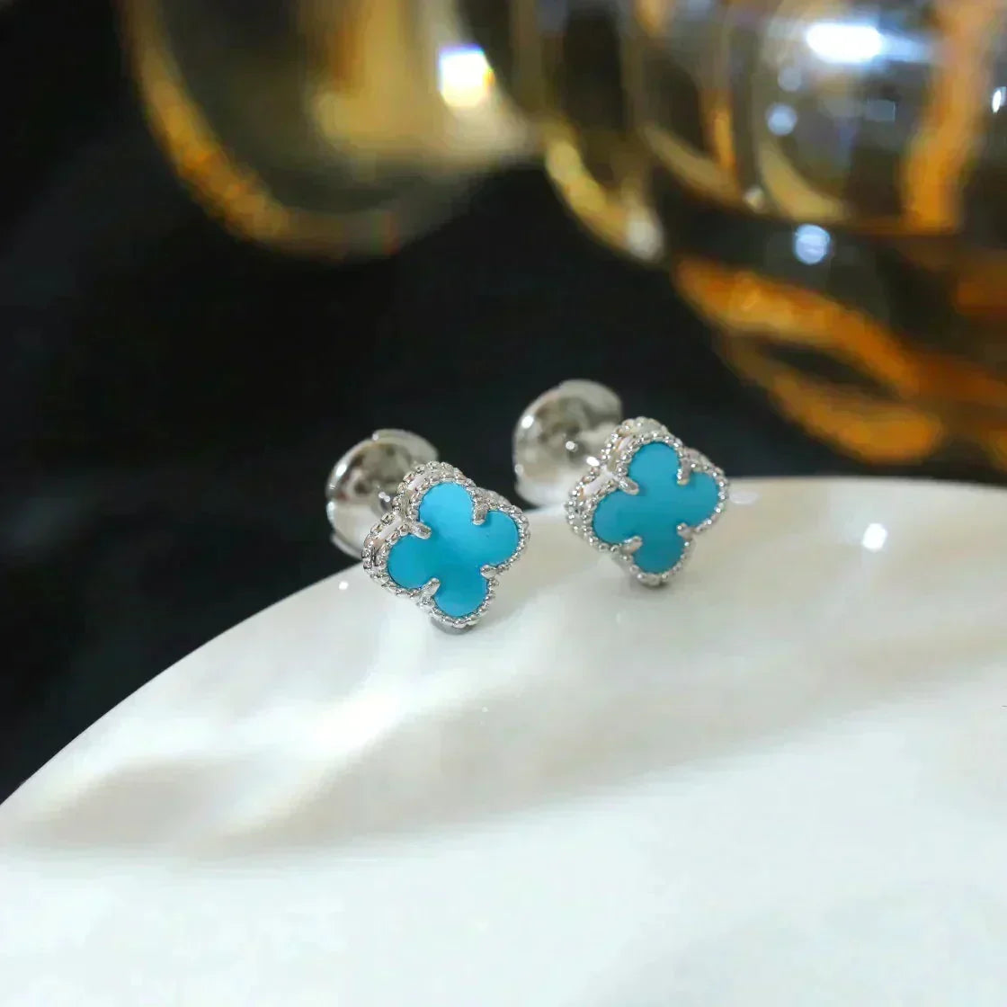 [⭐moonlume]CLOVER MINI 9.5MM ONYX STUD EARRINGS SILVER