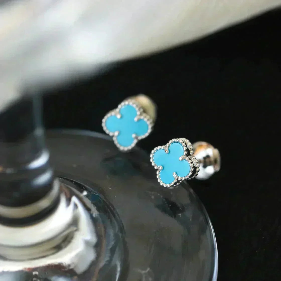 [⭐moonlume]CLOVER MINI 9.5MM ONYX STUD EARRINGS SILVER