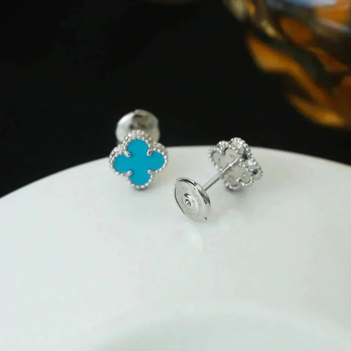 [⭐moonlume]CLOVER MINI 9.5MM ONYX STUD EARRINGS SILVER