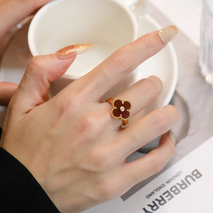 [⭐moonlume]CLOVER CARNELIAN RING ROSE GOLD DIAMOND