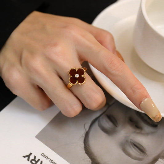 [⭐moonlume]CLOVER CARNELIAN RING ROSE GOLD DIAMOND