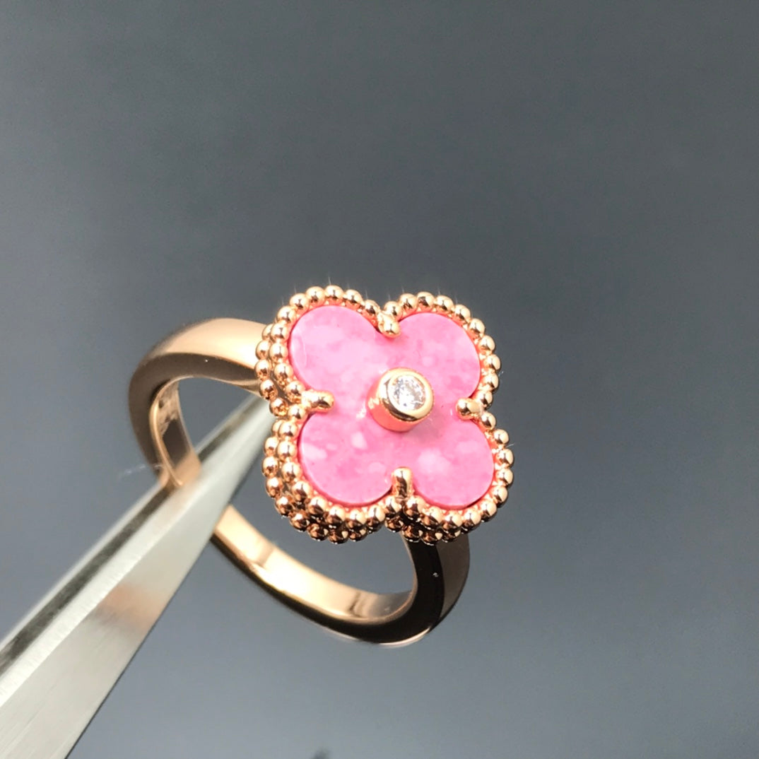 [⭐moonlume]CLOVER RHODONITE ROSE GOLD RING