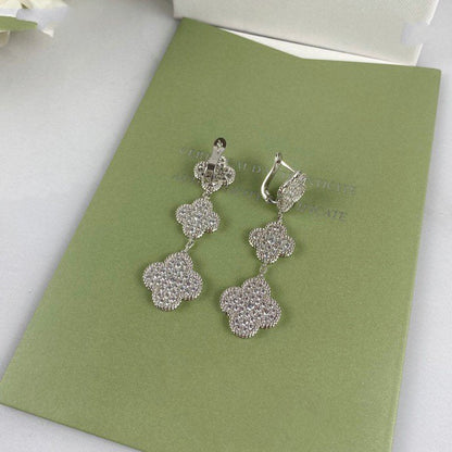 [⭐moonlume]CLOVER 3 MOTIF DIAMOND SILVER DROP EARRINGS